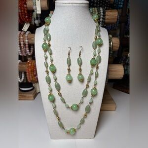 Vintage Green Glass Necklace & Earring Set
